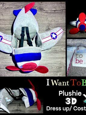 Toddler Airplane Halloween Costume Adjustable Straps “I Want To Be” 3D Body